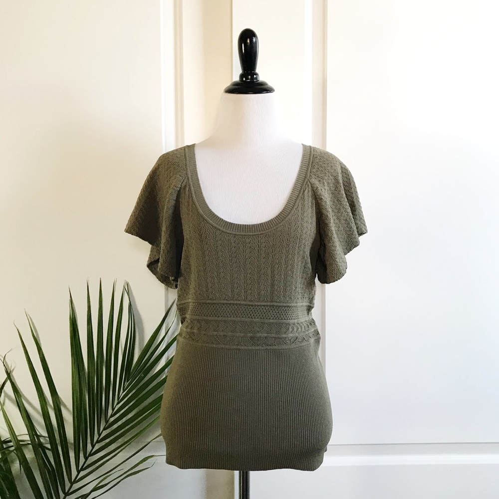 Catherine Malandrino Olive Pointelle Knit Top